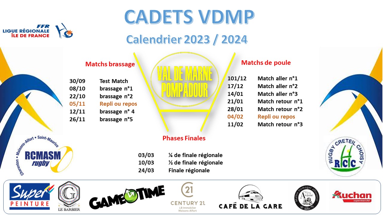 RCMASM Calendrier cadets 2023 2024